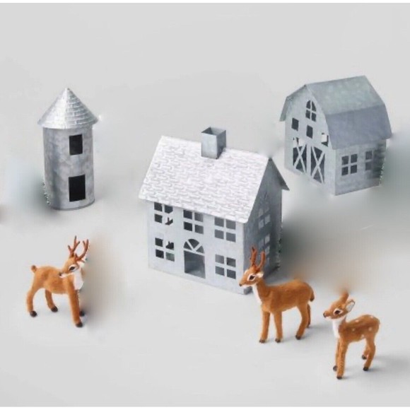 6pc Galvanized Lit Metal House Village Kit - Wondershop Christmas Farm w… - Picture 1 of 4
